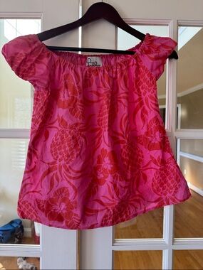 Lilly Pulitzer Pink and Coral Tropical Print Off-Shoulder Blouse